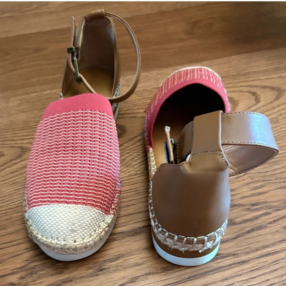 Crown Vintage Espadrille Flats Womens 9M Pink Tan Good Woven Ankle Strap Casual